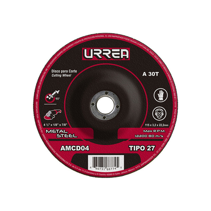 DISCO ABRASIVO CORTE METAL 4 1/2 T27