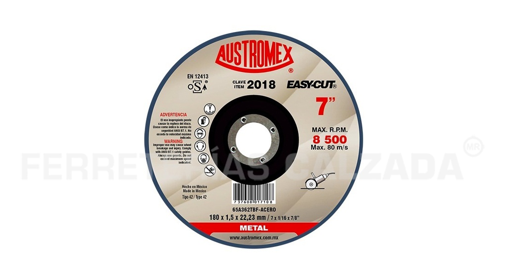 DISCO CORTE 2018 7X1/16X7/8AUSTROMEX PLANO METAL EASYCUT