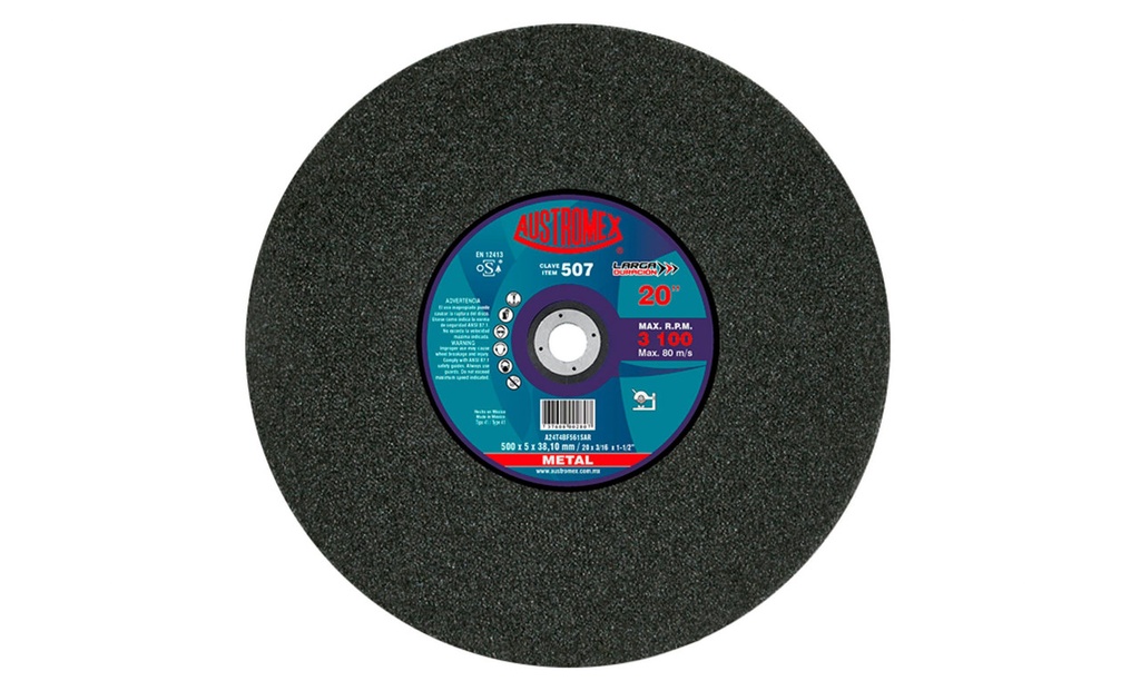 DISCO CORTE 507 20X3/16X1-1/2AUSTROMEX PLANO METAL LARG