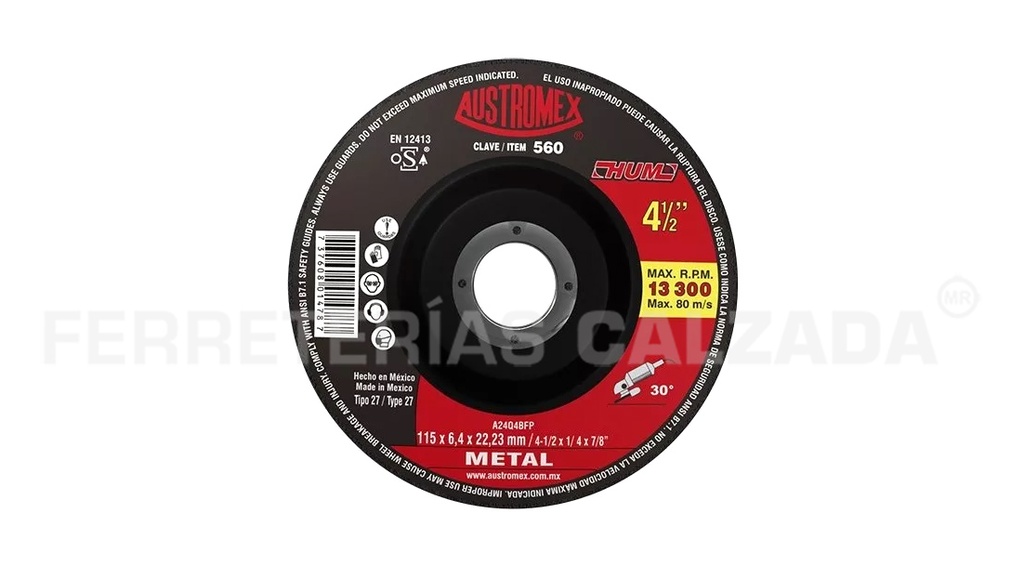 DISCO DESBASTE METAL T27 560AUSTROMEX 4 1/2X1/4X7/8