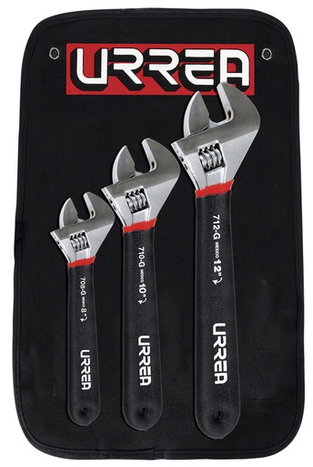 [URR795G] JUEGO LLAVES AJUSTABLES CROMADAS 3 PZA