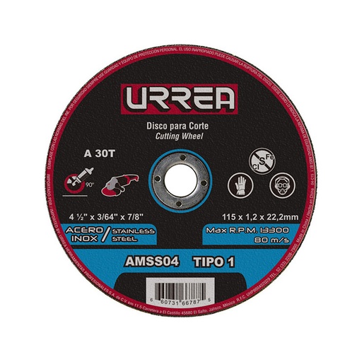 [URRAMSS04] DISCO ABRASIVO ACE INOX 4 1/2X3/64 PLA