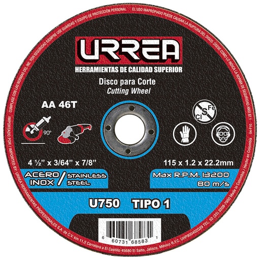 [URRU750] DISCO T/1 INOX4-1/2X3/64M/PES