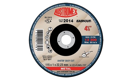 [AUS2014] DISCO CORTE 2014 4-1/2X0,040X7/8 AUSTROMEX PLANO METAL